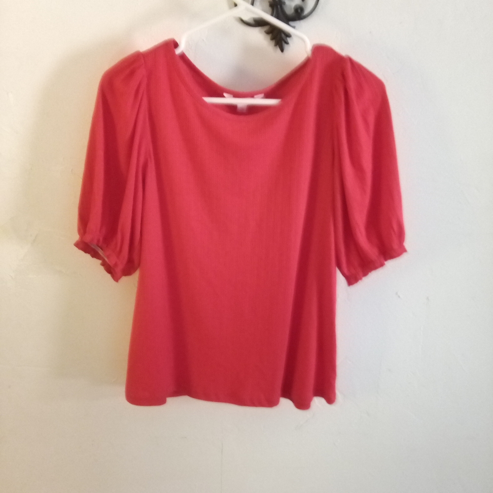 LC Lauren Conrad Soft Red Puff Sleeve Women’s Blouse Top Size Medium Loose Fit